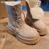 Ботильоны на платформе для снега, женские, меховые, теплые, замшевые, женские, тренд 2025 года, зимние, короткие, плюшевые, готические, для ходьбы, мотоциклетные, Botas De Mujer