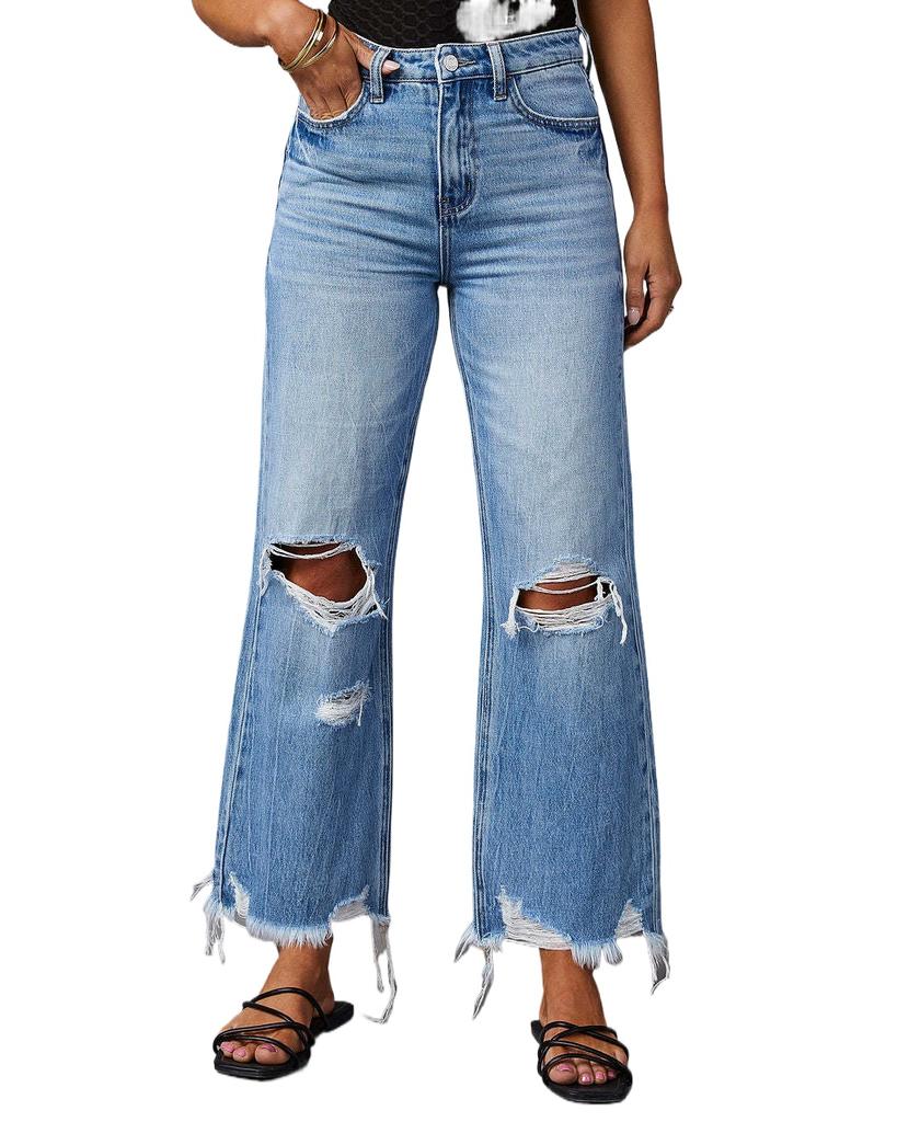 YYFS Women's Fashion Ripped Denim Casual High Waist Trousers Pants & Capris Casual Trousers