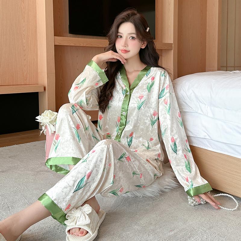 Свежая элегантная женская пижама Y2k Pink Tulip, французская эстетика, ночная рубашка из флиса Golden Diamond, новая одежда для сна на осень-зиму