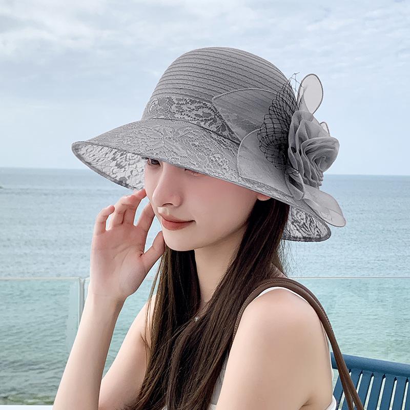 Vintage Elegant Flower Organza Sun Hats Ladies Wedding Party Floppy Church Hat For Women Summer Antiuv Travel Beach Caps