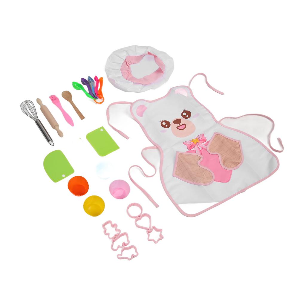 Детский набор для выпечки с фартуком, шапочкой, скалкой, деревянной ложкой, щеткой, набор для выпечки, кухонный набор для малышей