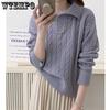 Women's Sweater POLO Collar Autumn and Winter Vintage Loose Pullover Sweater Knitted Top for Women