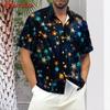 Рубашка 3D-печати Fireworks Cat Aloha для мужчин, блузка с цветным узором в виде звезд, летние свободные топы с коротким рукавом и лацканами, гавайские рубашки