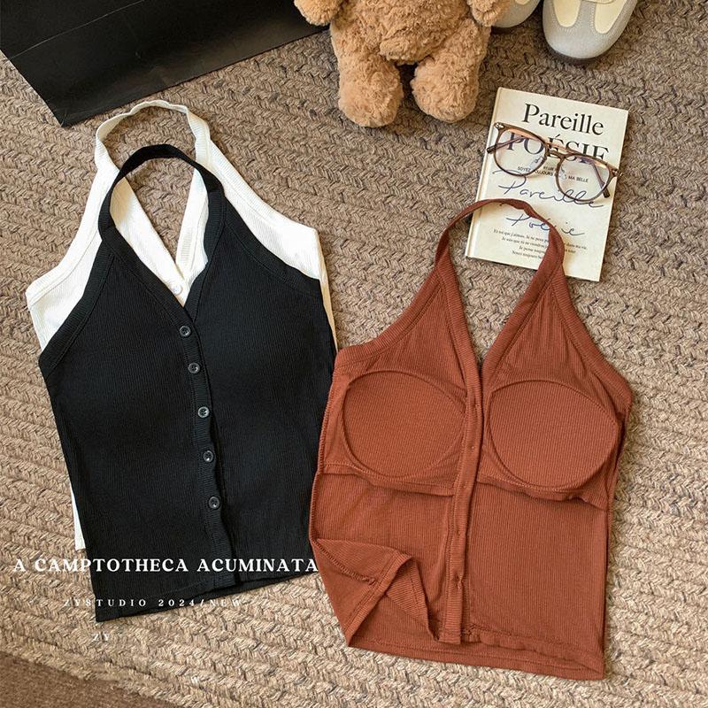 Женский летний однотонный топ без рукавов с открытой талией и лямками