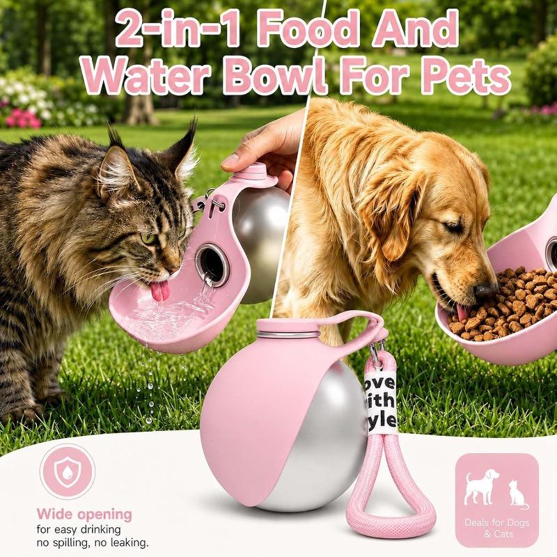 2 in 1 Portable Dog Water Bottle, Dog Water Bottles for Walking Travel, 285ML Stainless Steel Dog Drinking Bottle & Silicone Bowl