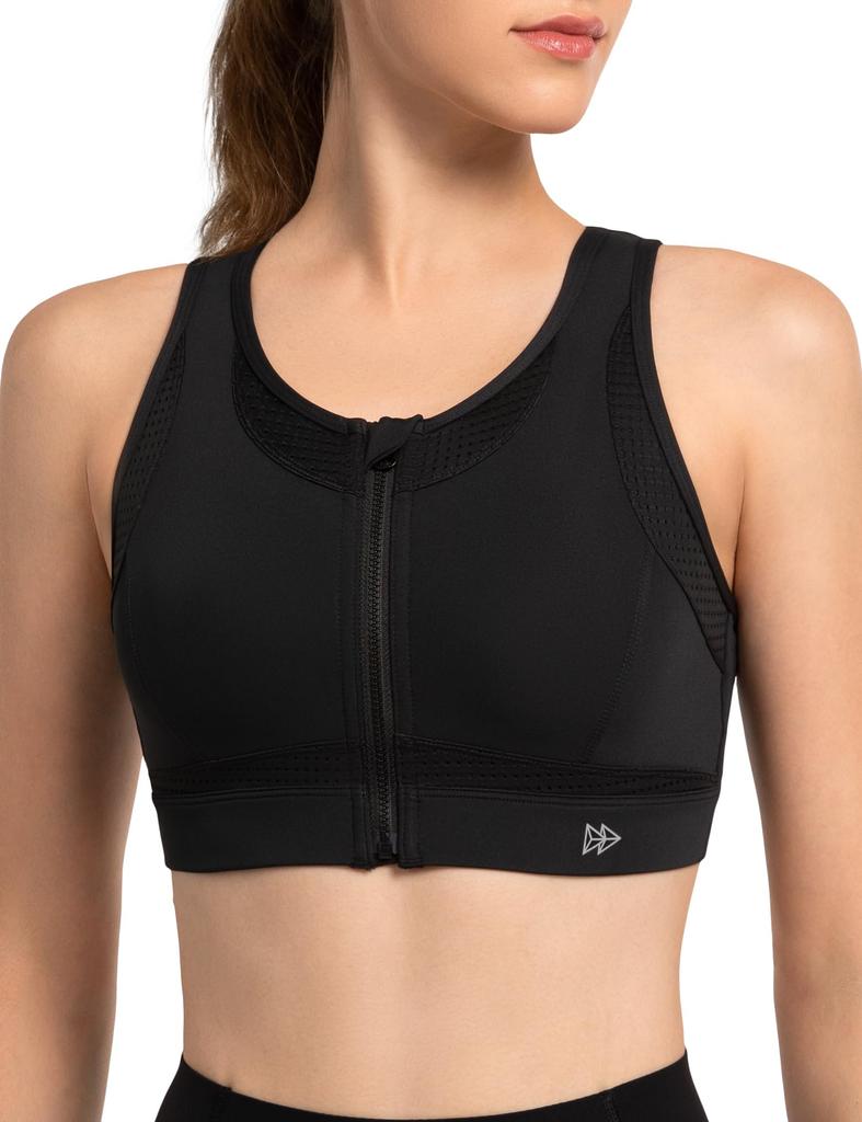 Yvette Sports for and the Size Black Women's Bra, No-Sway, Open-Front, Y-Back, Mesh, Sweat-Wicking, Quick-Drying, One-Piece Cup, Wireless, Fitness,