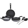 6 Piece Non-Stick Cookware Set | Induction Base | PFOA Free | HTR Exterior Coating | 25cm Tawa, 22 Cm Kadai, 22cm Fry Pan, 1 Glass Lid & 2  Spatulas