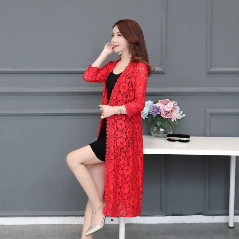 Ажурная вышивка ажурный кардиган вязаная шаль пальто средней длины женская тонкая солнцезащитная одежда летняя сетчатая верхняя одежда для поездок на работу повседневная