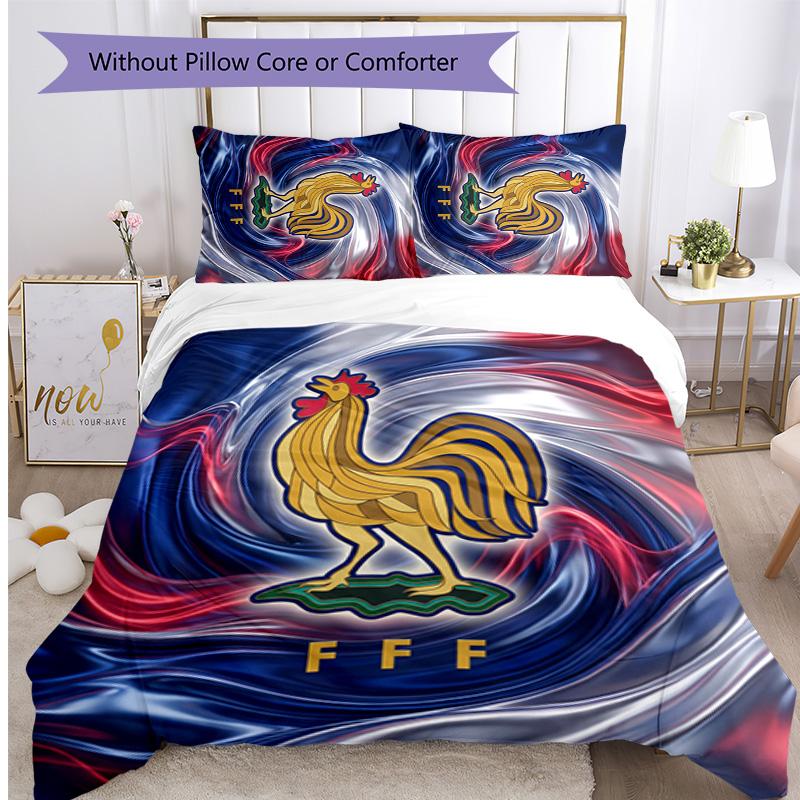 France Football Printed Bedding 3 Piece Set Cozy Breathable Bed Cover Set as Housewarming Holiday Gift
