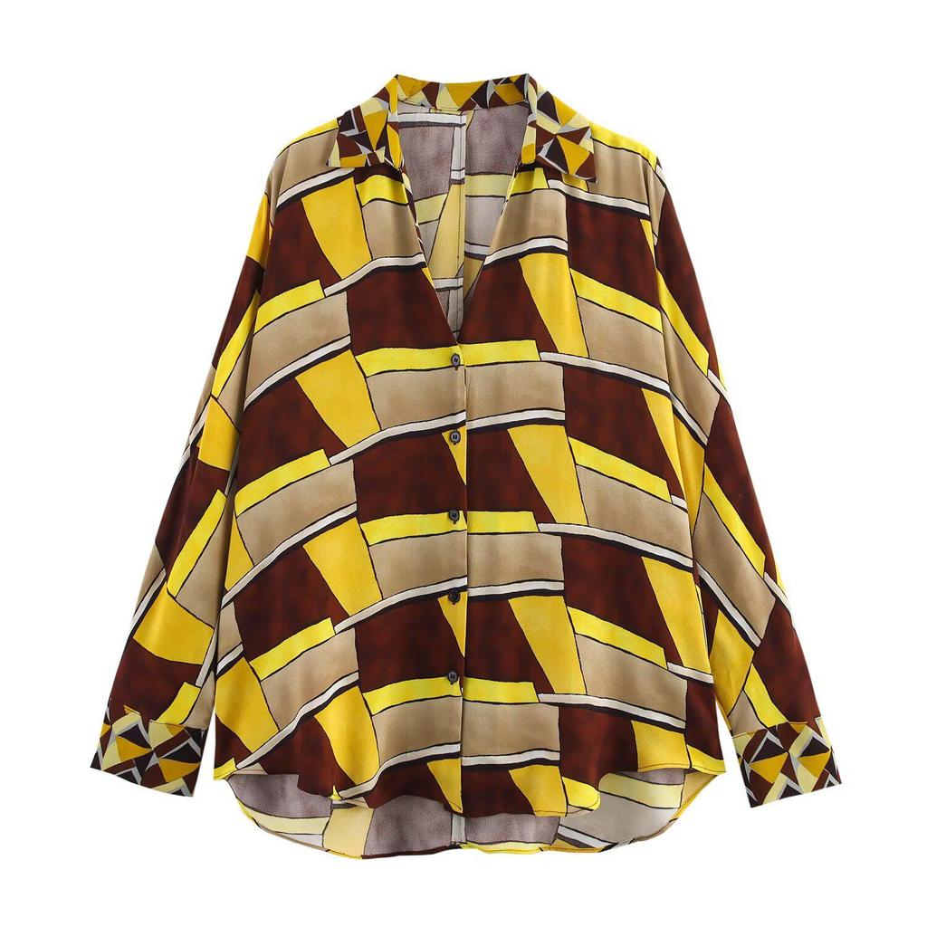 Весна 2025 Женский европейский и американский уличный стиль Принт Рубашка + Брюки Комплект