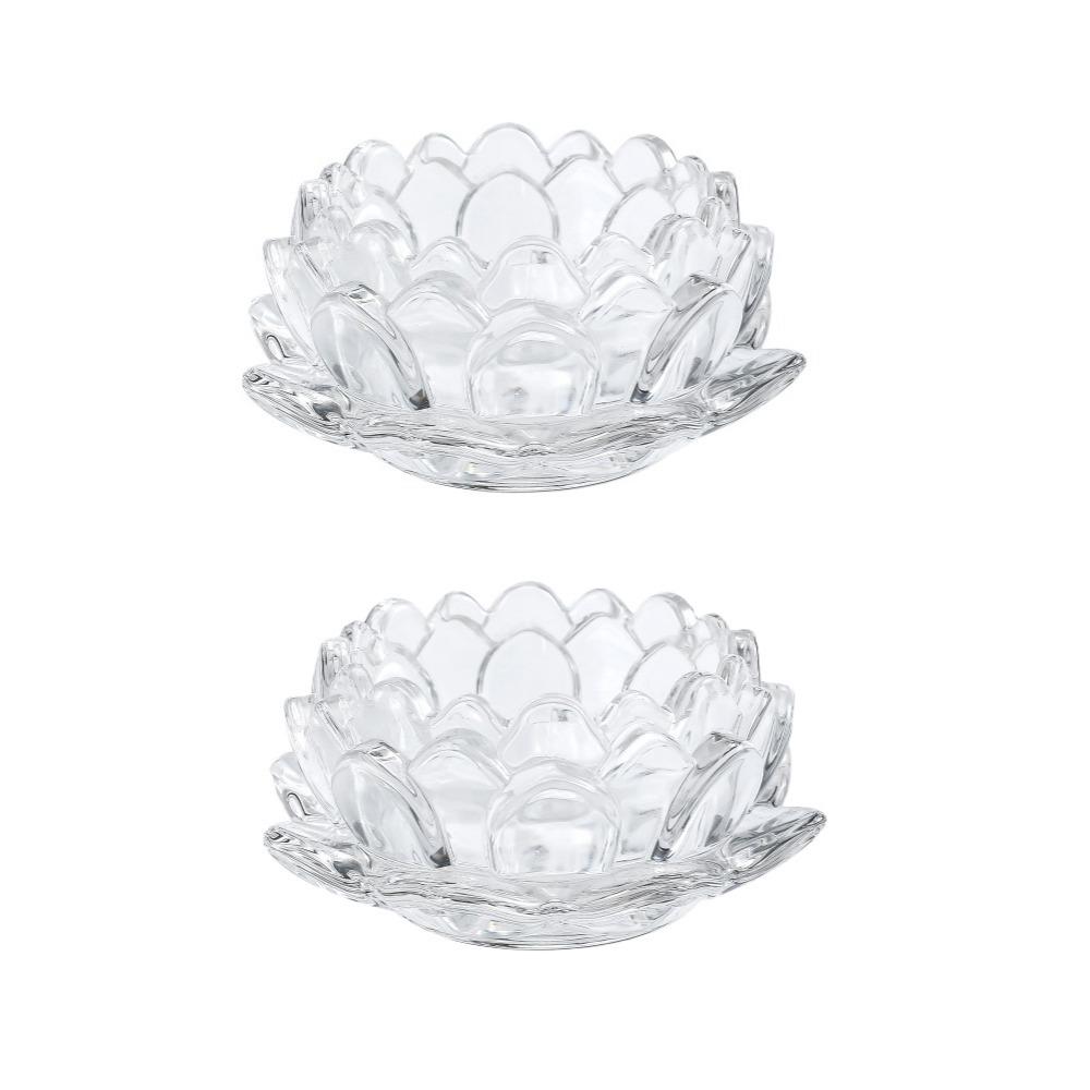 2Pcs Elegant Chinese Glass Lotus Candle Holder Creative Simple Candles Stand Home Decor