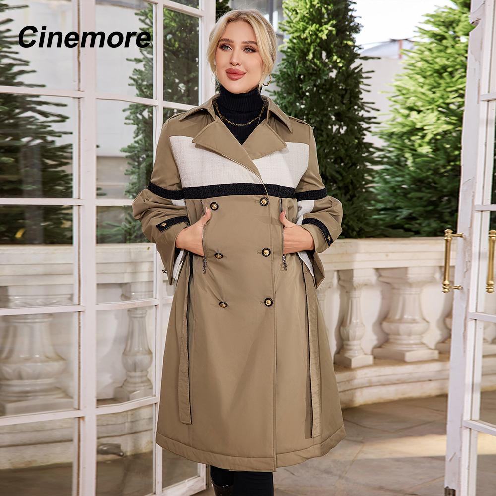 Cinemore Осенний плащ для женщин, длинная ветровка, куртка с двубортным лацканом и поясом, классическая повседневная женская TFD-517YG