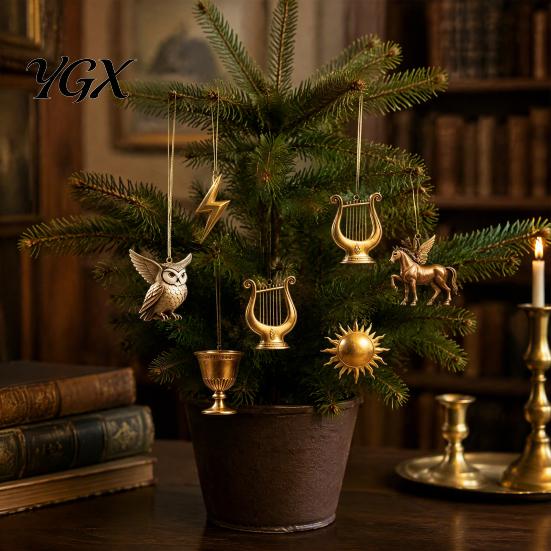 Decorative Acrylic Art Pieces Greek Myth Advent Calendar, 24Pcs 2D Ornament Set with Vintage Unique Christmas Tree Pendants Gold Tone, Hanging Decor,