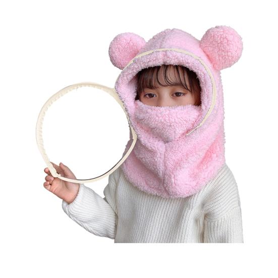 Children Hat with Soft Bear Ears Anti-Fog Lenses Fluffy Plush Windproof Detachable Lenses Cold-resistant Winter Hat