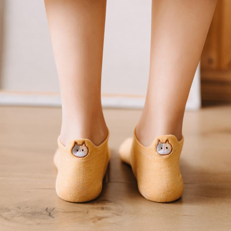 5/10 пар женских носков до щиколотки, мультяшная вышивка, кошка, забавные короткие носки, модные носки-невидимки с низким вырезом, мягкие повседневные женские носки-лодочки