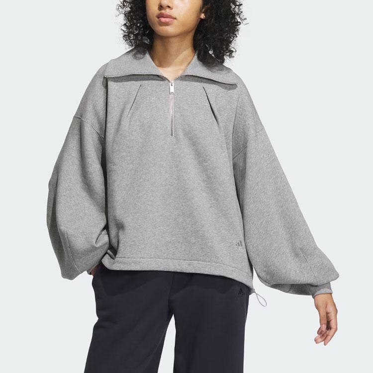 adidas Женская спортивная толстовка Szn Fleece с полумолнией, однотонная, с вышивкой букв, спортивная куртка с полумолнией, топ, средне-серый меланж IZ4560