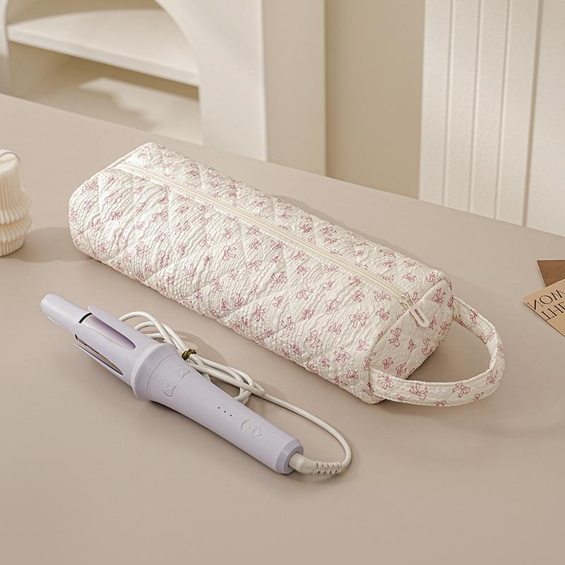 Large Capacity Floral Pattern Cosmetic Makeup Travel Bag Curling Iron Storage Bag Travel Hair Tool Pouch