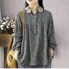 Asian Size Top Autumn Artistic Cotton Linen Blouse Vintage Floral Print Buttons Tops Casual Lace Patchwork Collar Long Sleeve Shirt Top for Women