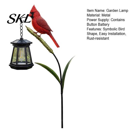 Rust-resistant Memorial Light Metal Red Bird Garden Stake Lamp, Vintage Lantern for Cemetery Yard Patio, Long-lasting Outdoor Rustic Ornament,