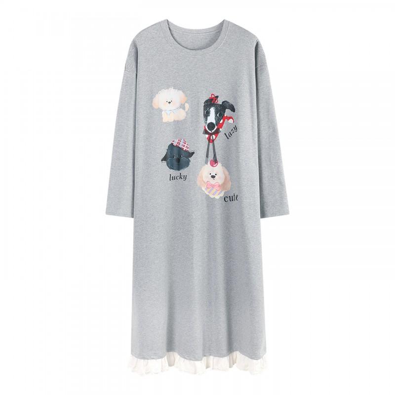Cotton Long Sleeve Nightgown Cute Cartoon Loose Loungewear Young Women