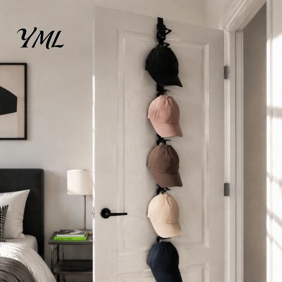 Wall Mounted Cap Holder Over-the-Door Hat Organizer for Baseball Caps, Button & Strap 2-Way Hanging, Closet Entryway Hanger, Fits Adjustable