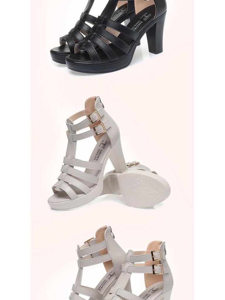 Женские летние 2025 года сандалии на высоком каблуке в римском стиле, с открытым носком, на платформе, кожаные