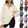 Autumn Winter New Style Casual Jacket Half Zipper Cover Long Sleeve Sweater Woman Solid Color Half-open Zipper Sweater Casual Loose Top