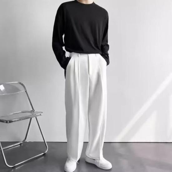 Мужской костюм, брюки, широкие свободные брюки, прямые брюки, формальный деловой стиль, боковые карманы, застежка-молния на пуговицах, однотонные рабочие офисные брюки