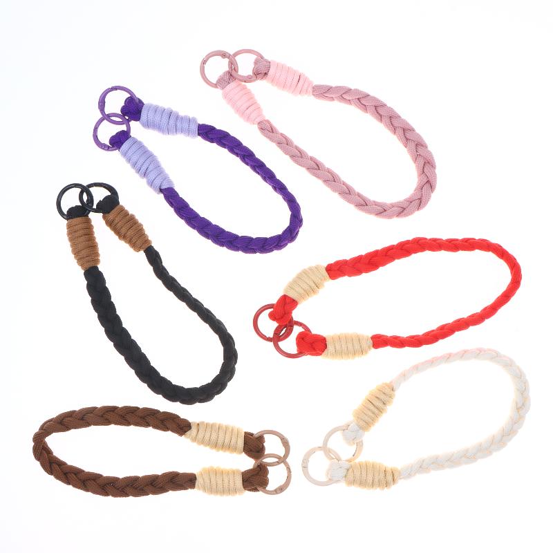 Dopamine Four-Strand Braided Short Phone Lanyard Fashion Color Block Cable-Knit Wrist Strap Durable for Running Hanging Small Accessories