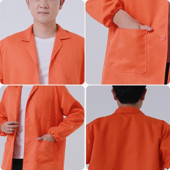 Men Long Coat Non Pilling Full Sleeve Solid Color Loose Single-breasted Pockets Thickened Dustproof Doctor Food Laboratory Beauty Salon Workwear Coat