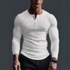 Осенняя мужская рубашка-топ без воротника на пуговицах Генри Фитнес Высокоэластичная Базовая рубашка Однотонная Большого размера Повседневная С длинным рукавом