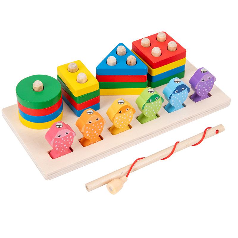 Wooden Geometric Shape Classification Set Column Children Preschool Education Color Recognition Cognitive Stacking Early Education Toys