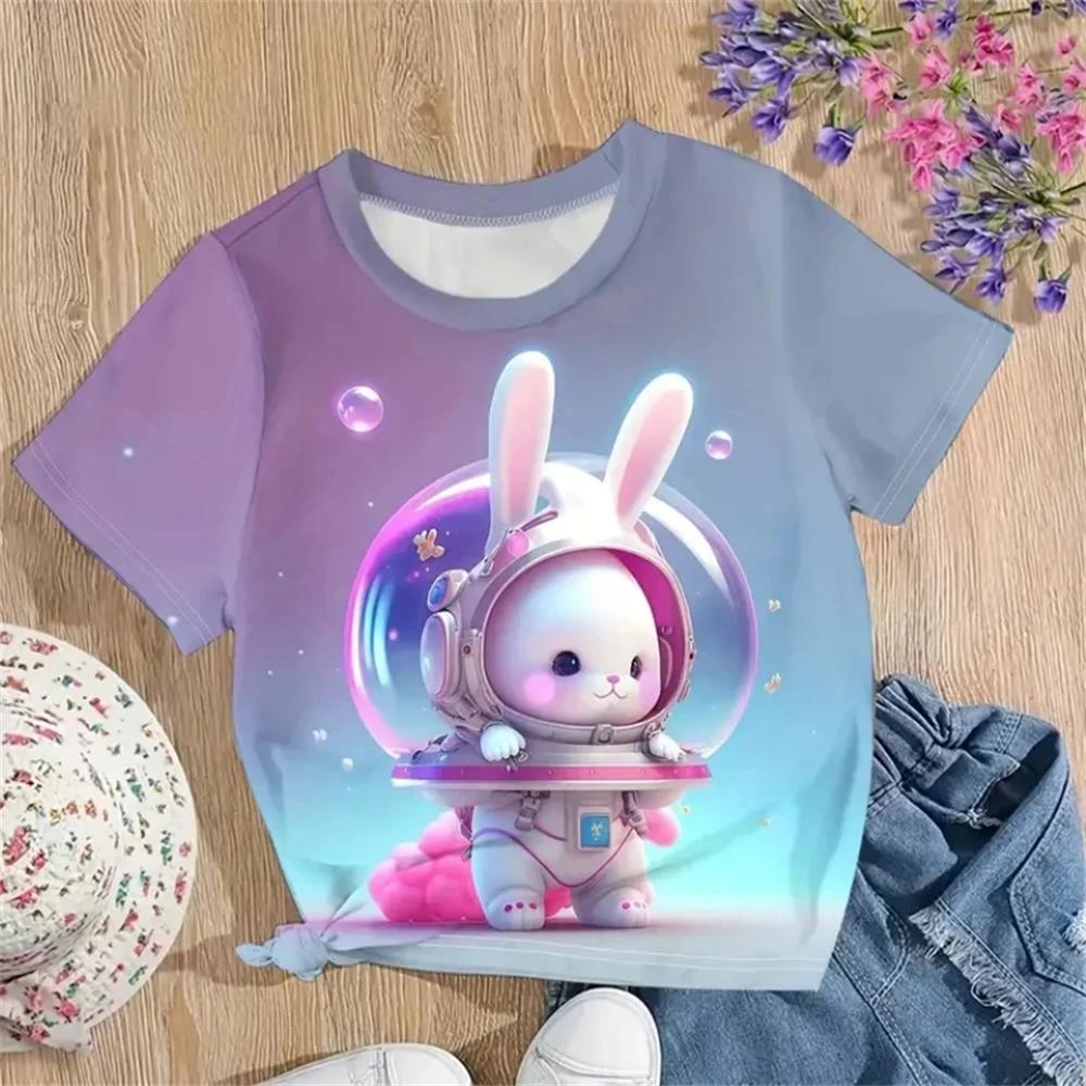2025 Summer Kids 3D Printed Cute Cartoon Rabbit T-shirt Fashion Children Short Sleeve Clothing Boys Girls Streetwear