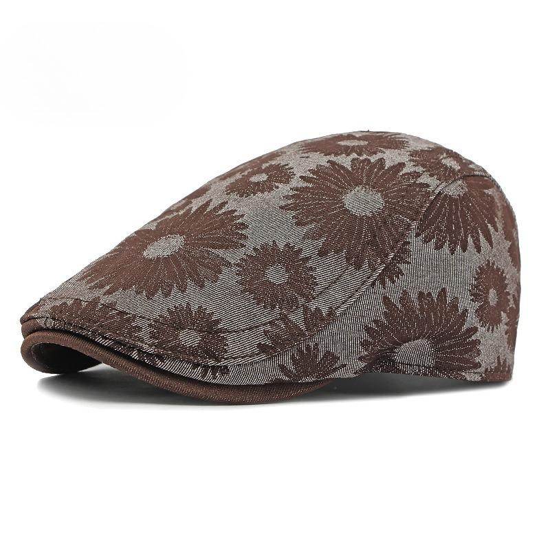Unisex Retro Daisy Floral Print Flat Cap British Style Ivy Cabbie Hat Men Women Casual Beret Fashion Forward Cap