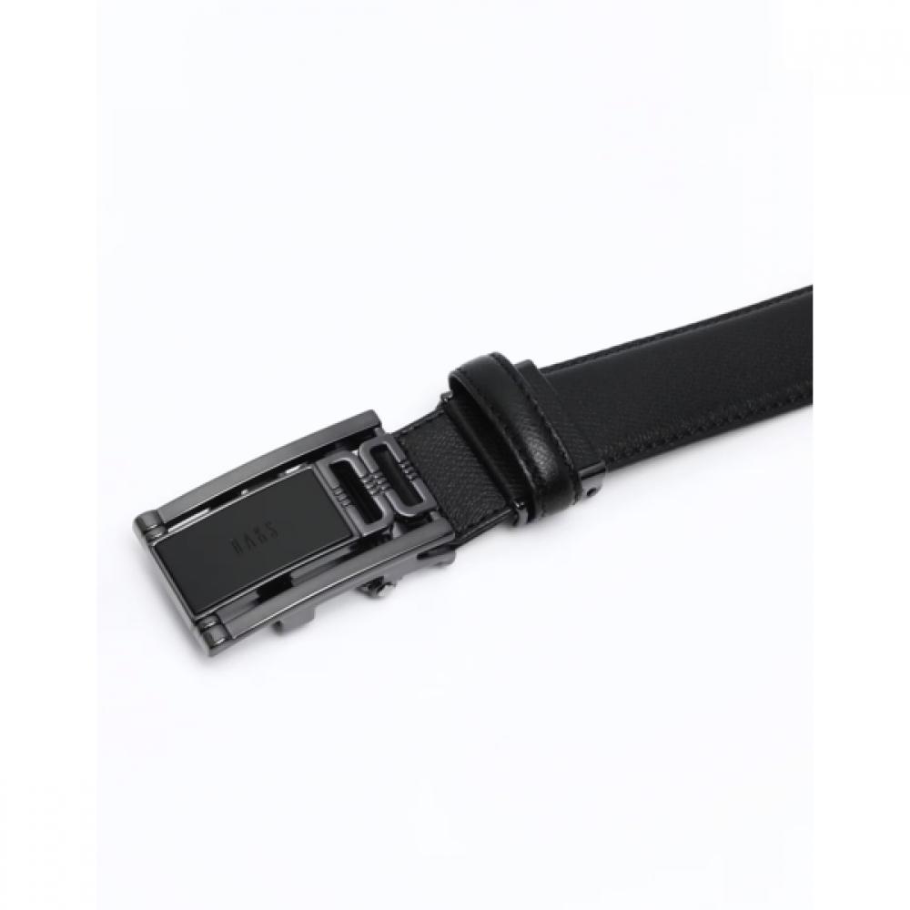Daks Men Black Twill Embossed Cowhide Automatic Belt Dbbe6f834bk
