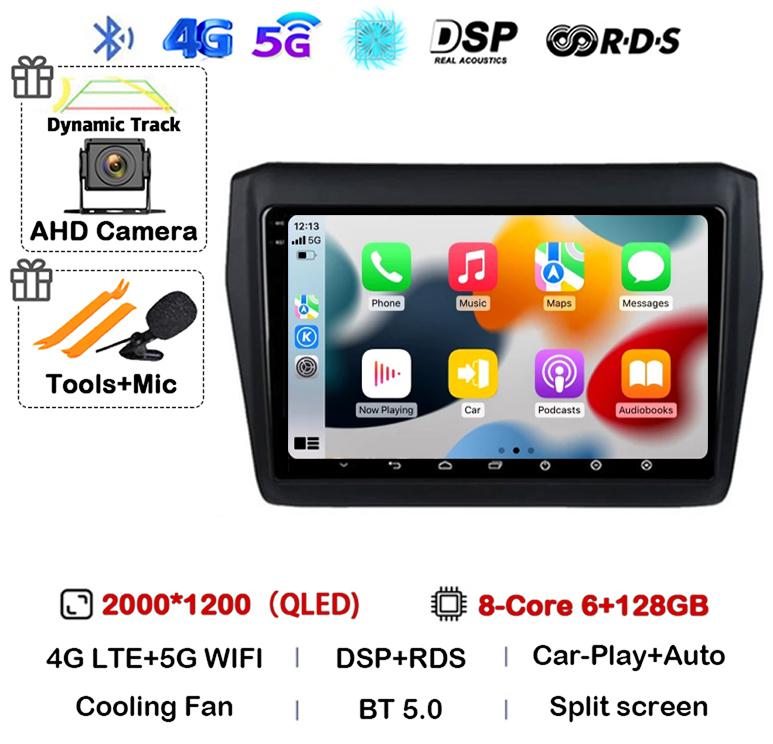 Android 14 Wireless Carplay&Auto Car Radio For Suzuki Swift 2017 2018 2019 Stereo Multimedia Navigation GPS Video Player 4G+WIFI