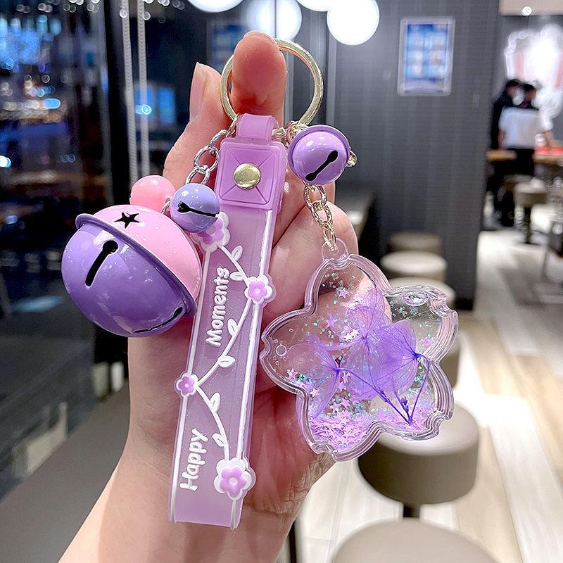 Очаровательный брелок для ключей с лепестками цветущей вишни для женщин - креативный кулон в виде школьного ранца Quicksand, милый подарок для пары