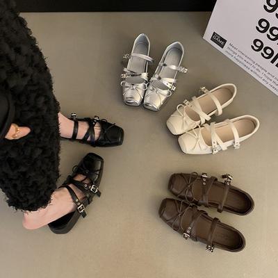 Ретро нишевый дизайн туфли на плоской подошве с квадратным носком туфли-балетки ранняя осень новинка французские серебристые туфли Мэри Джейн женская обувь