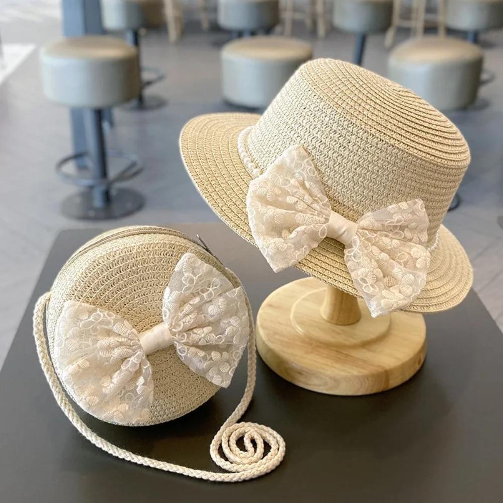 Дышащая пляжная шляпа принцессы, ручная работа, сумка через плечо, летняя соломенная шляпа для маленьких девочек