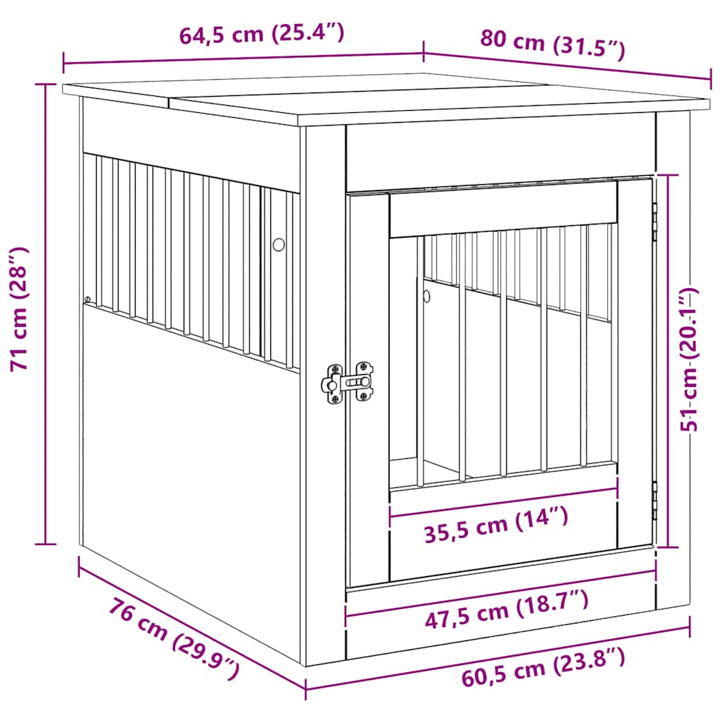 Artisan Oak Style Dog Crate 64.5 x 80 x 71 cm