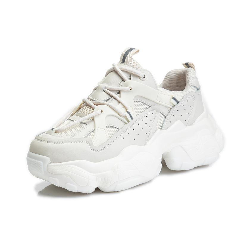 Suction film sole sports shoes women's spring 2025 new casual running breathable leather women's shoes heightened platform dad shoes