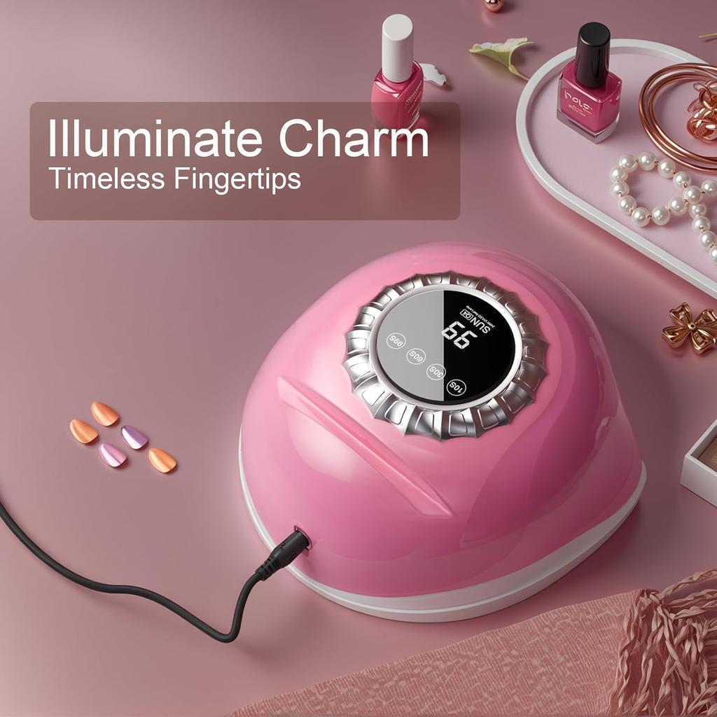 Розовая УФ-светодиодная лампа для ногтей с сенсорным экраном, 4 настройки таймера, съемное основание, двойные световые элементы – быстрая полимеризация геля в домашних условиях