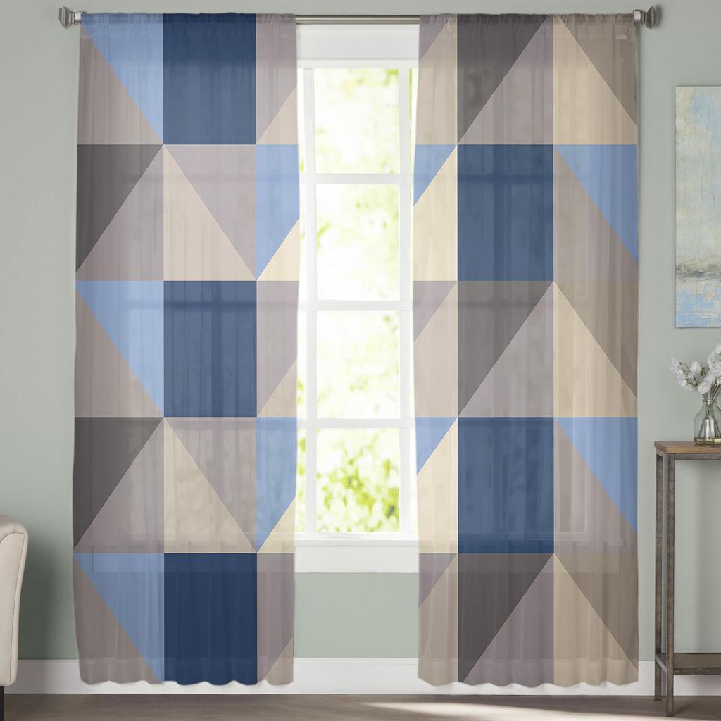 Геометрические треугольные тюлевые шторы для гостиной, прозрачные шторы для спальни, кухонные оконные шторы