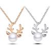 European & American Christmas Rhinestone Pearl Antler Necklace - Short Style