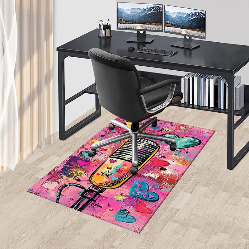 Office Carpet Chair Mat: Vibrant Microphone Design, Perfect for Home Decor, Office Use, and Gifts Suitable for Bedrooms, Living Rooms, and All Rooms