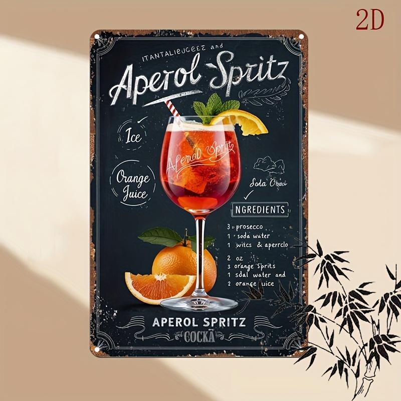 2D Flat, 1pc Vintage Aperol Spritz Roostertail Wall Art Plaque - 12x8 Inch Iron Tinplate Sign with Pre-Drilled Holes, Fade-Resis