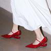 Fashion Red Heel Women's Mary Jane Shoes 2025 New Pointed Toe Style Buckle Leather Shoes Black Fashion Party Casual Shoes