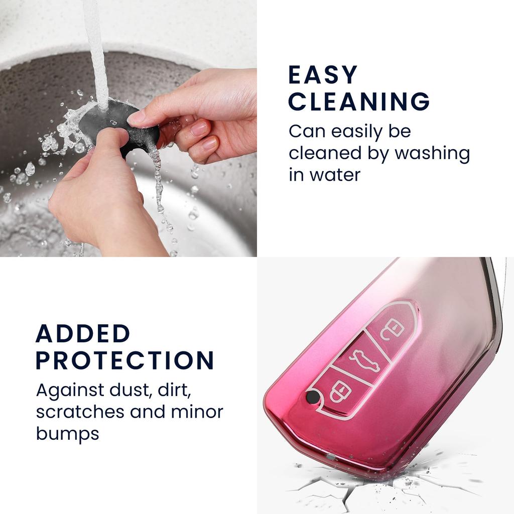 kwmobile Чехол для ключа автомобиля VW Golf 8 с 3 кнопками - Чехол для ключа с глянцевой отделкой TPU - Противоударная защита ключа автомобиля, матовый розовый/серебристый