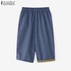 ZANZEA Women Casual Elastic Waist Summer Print Capri Pants