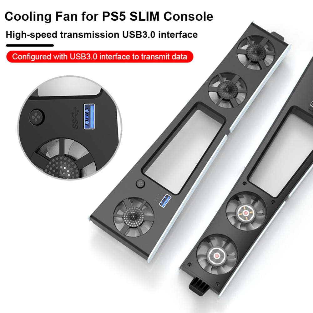 Тихий вентилятор для консоли PS5 Slim с регулируемой скоростью Эффективная система охлаждения с портом USB 3.0 для Playstation 5 Slim